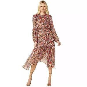 MISA LOS ANGELES Simone Floral Chiffon Midi Dress In Fire Flora Size S NWT $390
